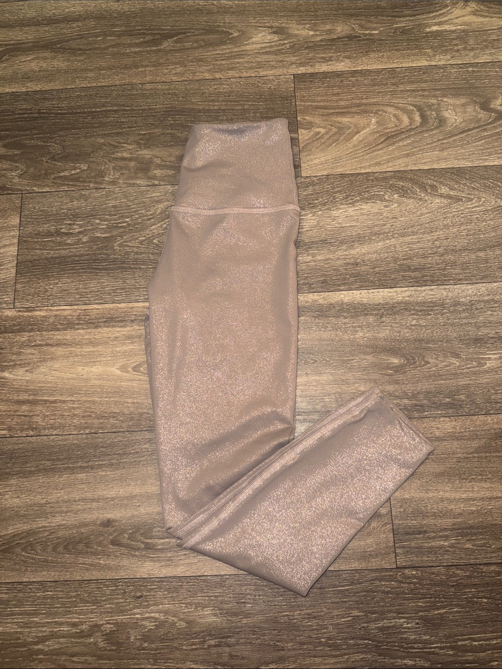 Beyond Yoga Taupe Cropped Leggings with Subtle Sheen